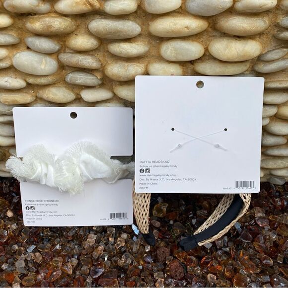 Hairitage Stretch It Out Hair Comb/Tan Raffia Headband & White Scrunchie. NWT - Picture 12 of 14